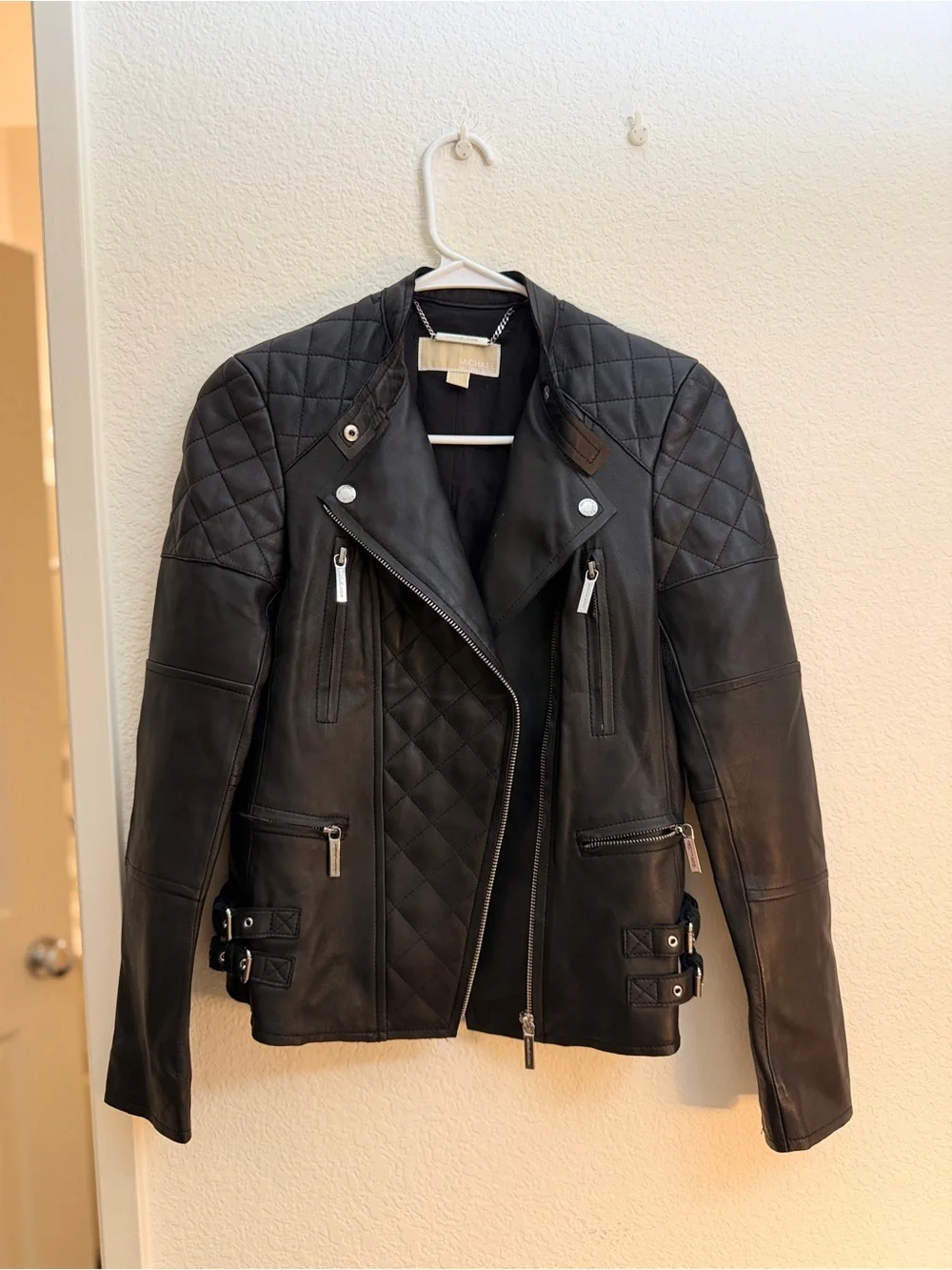 Michael Kors Black Quilted Leather Moto Jacket 100%lamb leather New WO Tag